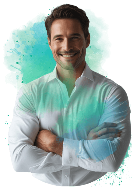Smiling businessman in white shirt with arms crossed – FXL7 team