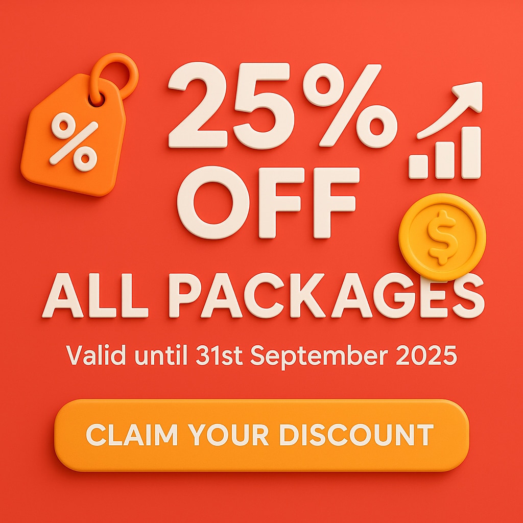 25% off all packages promotion valid until 31st September 2025