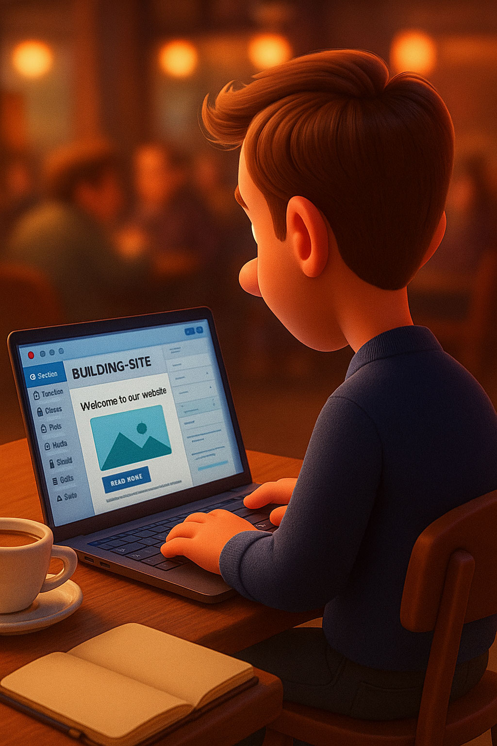 3D illustration of a person building a website on a laptop