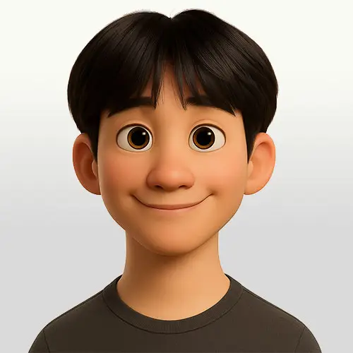 Animated portrait of Ken with short black hair and casual style