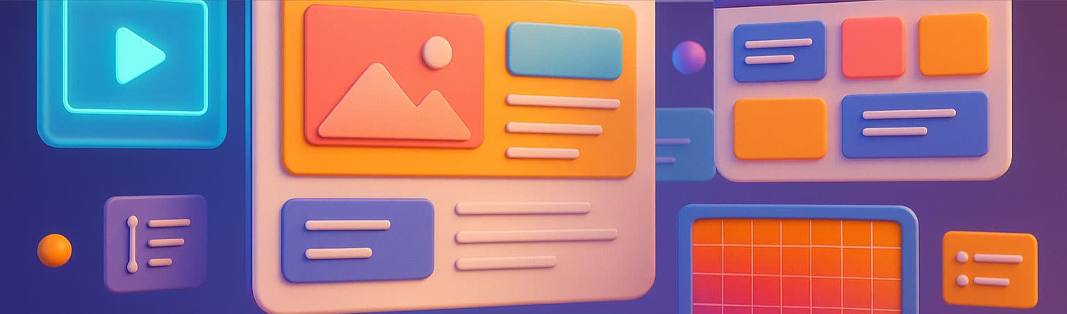 3D abstract web design interface elements in bright colours