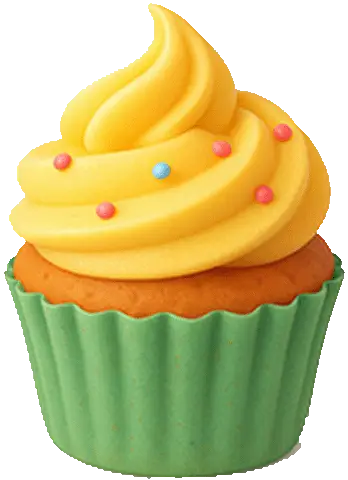 Cupcake with yellow frosting and colourful sprinkles in a green wrapper